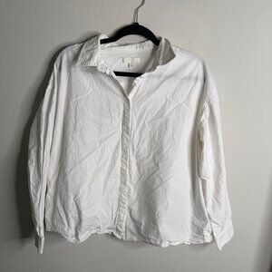 All Row Women's Large White Long Sleeve Button Up Top Casual Office Simple Basic